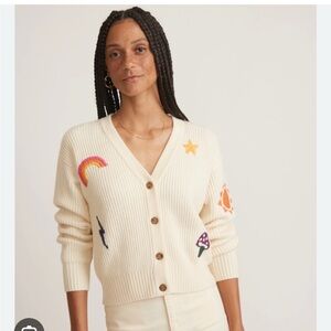 Marine Layer “Robin Crop” Cream Cardigan with Embroidered Motifs